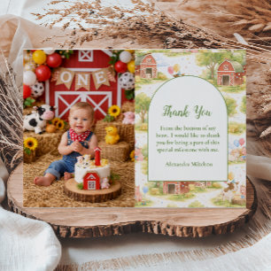 Foto Pastel Boerderijdieren Erf 1e Verjaardag Bedankkaart