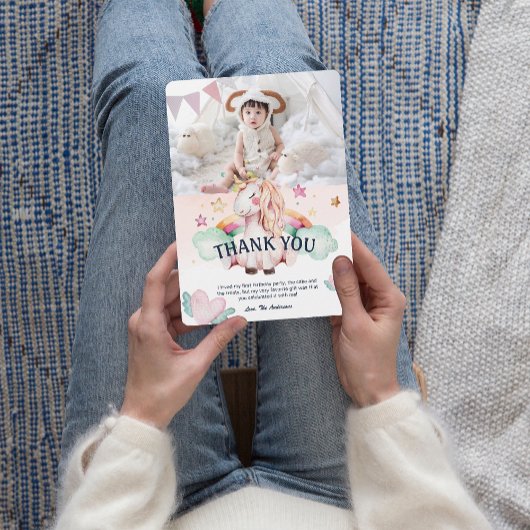 Foto Pastel Eenhoorn Kinderen Verjaardag Dank u Ka Kaart