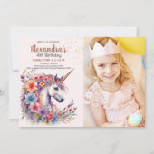 Foto Pastel Eenhoorn Regenboog Verjaardagsfeest Kaart (Voorkant)