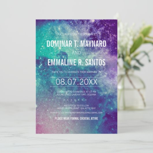 Foto Pastel Galaxy bruiloft uitnodiging (Staand voorkant)