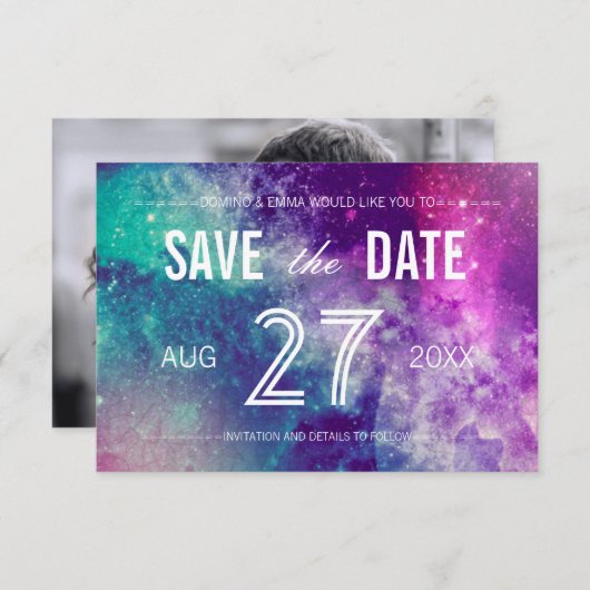 Foto Pastel Galaxy Save the Date Cards (Voorkant / Achterkant)