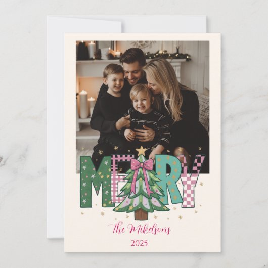 Foto Pastel Patchwork Prettig Kerstfeest Feestdagenkaart (Voorkant)