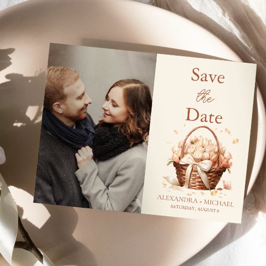 Foto Pastel Zachte Blush Perzik Bloemen Bruiloft Save The Date