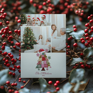 Foto Patchwork Kerstboom Preppy Feestdagenkaart