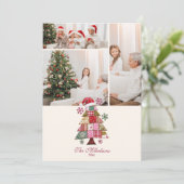 Foto Patchwork Kerstboom Preppy Feestdagenkaart (Staand voorkant)