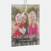 Foto Peace Love Joy Gold Snowflake Holiday Modern Glas Ornament (Voorkant Rechts)