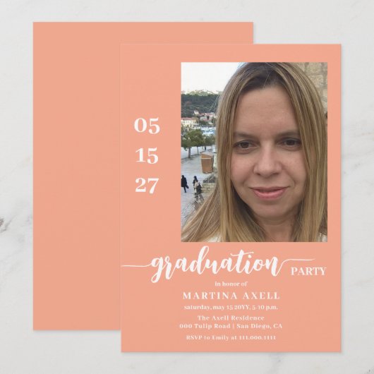 Foto Peach Graduation Party Uitnodiging (Voorkant / Achterkant)