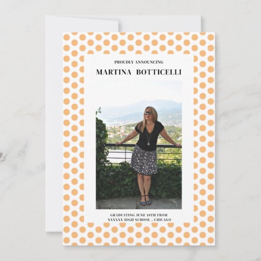 Foto Peach Polka Dots Afstuderen Aankondiging (Voorkant)