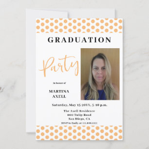 Foto Peach Polka Dots Graduation Party Uitnodiging