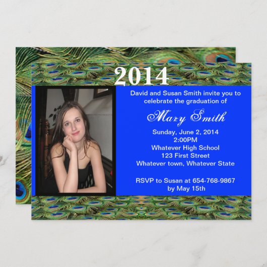 Foto Peacock Afstuderen Invitation Kaart (Voorkant / Achterkant)