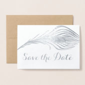 Foto Peacock Save the Date Typography Silver Foil Folie Kaarten (Voorkant met envelop)