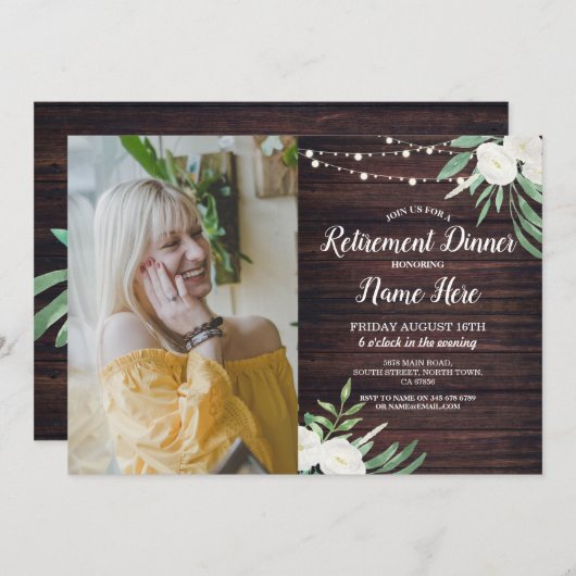 Foto Pensioen Partij in ruste Wood Witte Bloemen Kaart (Voorkant / Achterkant)