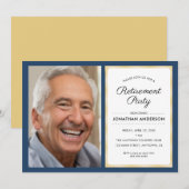 Foto Pensioen Partij | Navy blauw en goud Kaart (Voorkant / Achterkant)