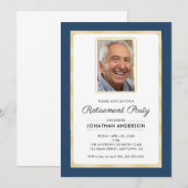 Foto Pensioen Partij | Navy blauw en goud Kaart (Voorkant / Achterkant)