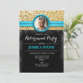 Foto Pensioen - Turquoise Blauw Goud Zwart Kaart (Staand voorkant)