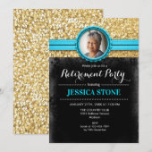 Foto Pensioen - Turquoise Blauw Goud Zwart Kaart (Voorkant / Achterkant)