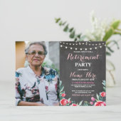 Foto Pensioenpartij Chalk Red Floral Rozen Kaart (Staand voorkant)