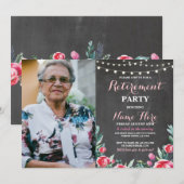 Foto Pensioenpartij Chalk Red Floral Rozen Kaart (Voorkant / Achterkant)