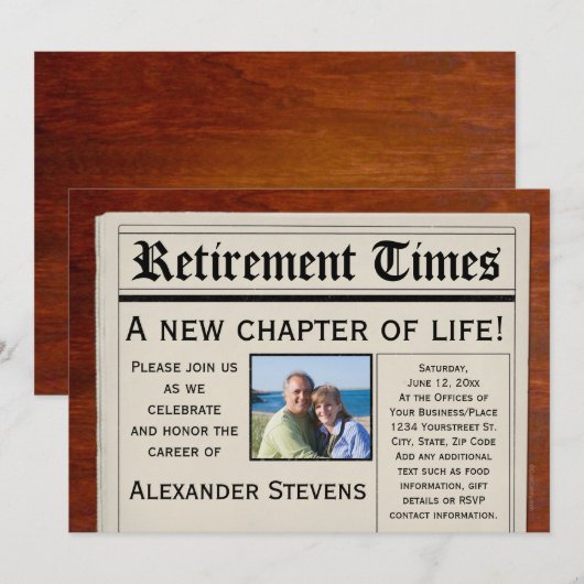 Foto Pensioenpartij Leuke krantenuitnodiging Kaart (Voorkant / Achterkant)