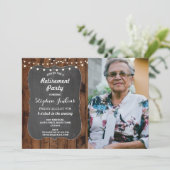 Foto Pensioenpartij Rustic Lights Wood Chalk Kaart (Staand voorkant)