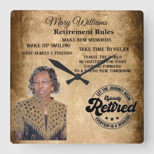 Foto pensionering vierkante klok (Voorkant)