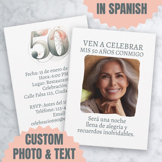 Foto Personalizada Invitación de 50 Años Kaart