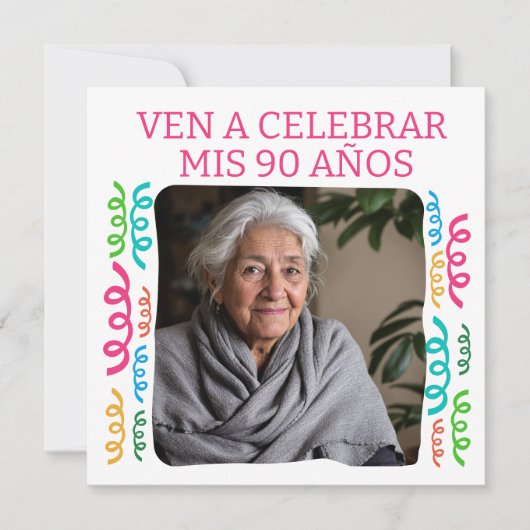 Foto Personalizada Mis 90 Años Fiesta Kaart (Voorkant)