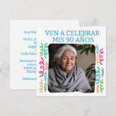 Foto Personalizada Mis 90 Años Fiesta Kaart (Voorkant / Achterkant)