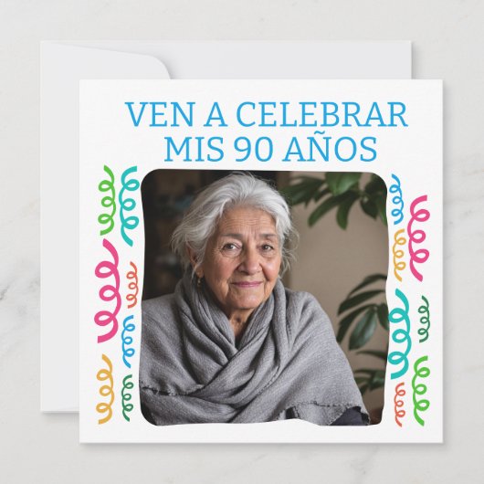 Foto Personalizada Mis 90 Años Fiesta Kaart (Voorkant)