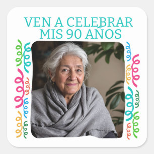 Foto Personalizada Mis 90 Años Fiesta Vierkante Sticker
