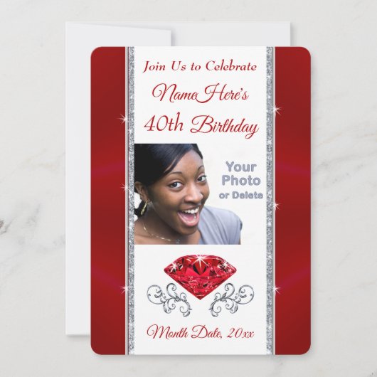 Foto, persoonlijk, 40e verjaardag nodigt Vrouw uit Kaart (Voorkant)