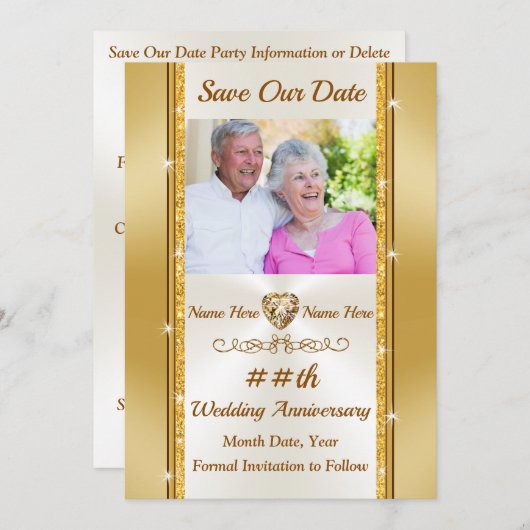 Foto Persoonlijk, Bewaar de datum Goud en Ivoorkle Kaart (Voorkant / Achterkant)