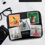 Foto: persoonlijk speciaal ontworpen zwarte laptop laptop sleeve<br><div class="desc">Voeg 5 foto's van je geliefde hond (of kat of je) toe aan dit collage en jouw naam. Placeholder foto's die met toestemming onder Creative Commons worden gebruikt</div>