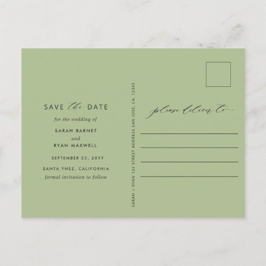 Foto Perzage Blush en Green Weddenschap Save the D Aankondigingskaart (Achterkant)