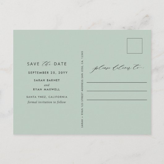 Foto Perzage Blush en Sage Weddenschap Opslaan Dat Aankondigingskaart (Achterkant)