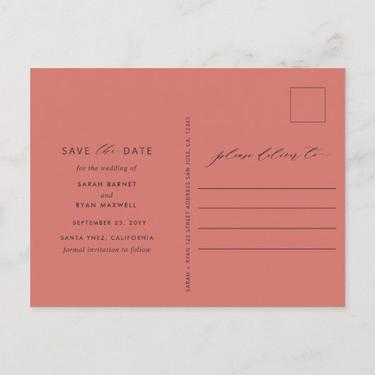 Foto Perzage Blush Rust Wedding Save the Date Aankondigingskaart (Achterkant)