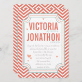 Foto Perzikkleurig en Mint Zig Zag Typografie Wedd Kaart (Voorkant / Achterkant)