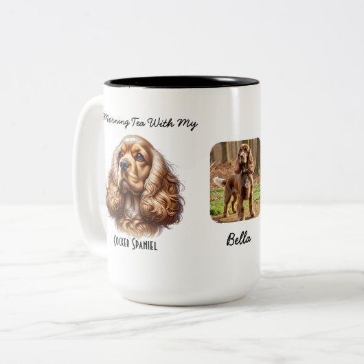 Foto Pet Cocker Spaniel Personaliseren Tweekleurige Koffiemok (Voorkant links)