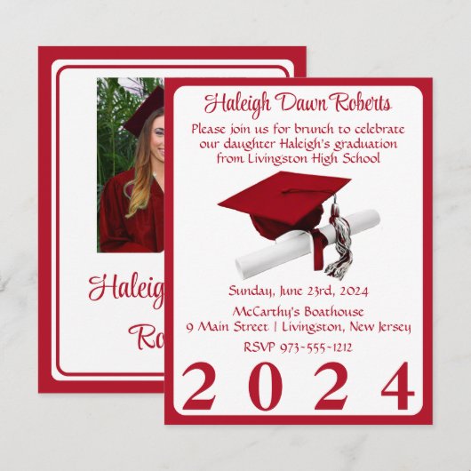 Foto Pet & Diploma Rood Afstuderen Kaart (Voorkant / Achterkant)