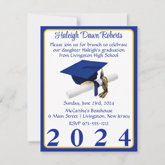 Foto Pet & Diploma Royal Blue & Gold Afstuderen Kaart (Voorkant)