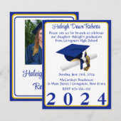 Foto Pet & Diploma Royal Blue & Gold Afstuderen Kaart (Voorkant / Achterkant)