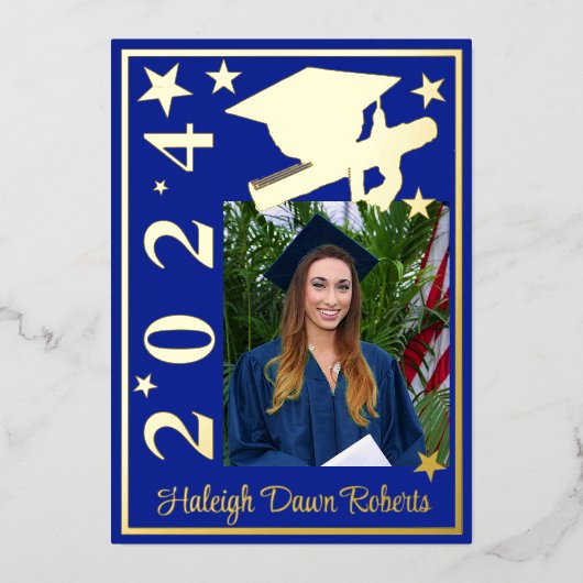 Foto Pet/Diploma/Stars, Royal Blue Afstuderen Folie Uitnodiging (Voorkant)