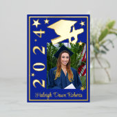 Foto Pet/Diploma/Stars, Royal Blue Afstuderen Folie Uitnodiging (Staand Voorkant)