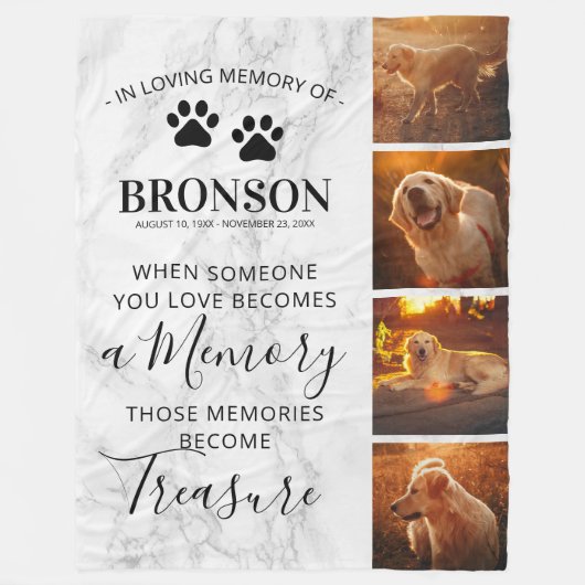 Foto Pet Memorial Keepsake Marble Fleece Deken (Voorkant)