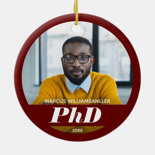 Foto PhD Gradennaam Burgundy Afstuderen Ceramic Keramisch Ornament (Achterkant)