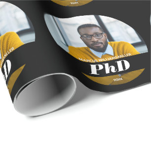 Foto PhD Gradennaam zwart Afstuderen Cadeaupapier