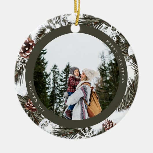 Foto Pine en Baubles Keramisch Ornament (Voorkant)
