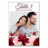 Foto Pink Burgundy Floral Wedding Kaart (Achterkant)