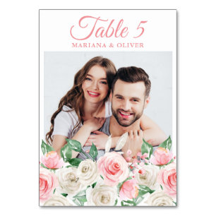 Foto Pink Peach Floral Wedding Kaart