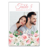 Foto Pink Peach Floral Wedding Kaart (Achterkant)